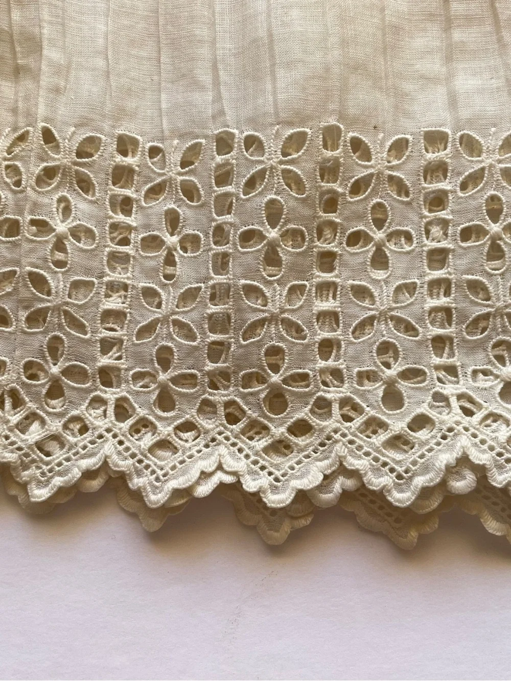 Antique Late 19th C Victorian Lace Trim Pleated Cotton Broderie Anglaise 36